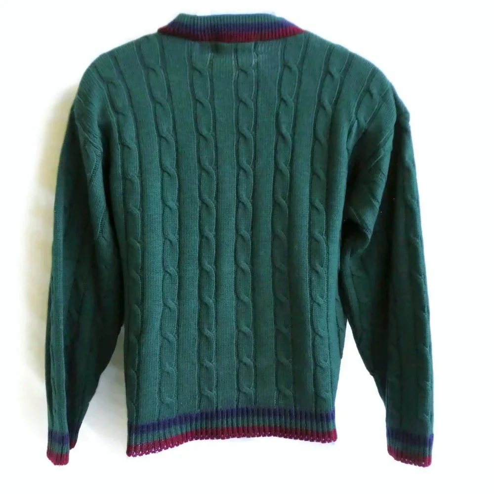 Vintage 80s Scandia Sweater Tennis Varsity V Cable Acrylic USA L
